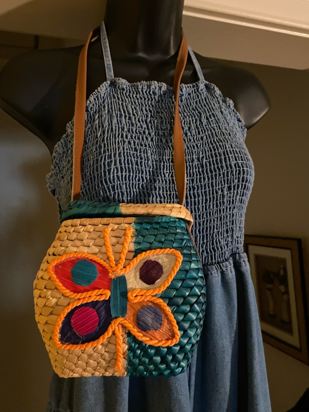 Straw Multicolor Butterfly Crossbody Bag